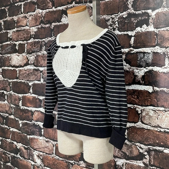 Anthropologie Field Flower Sweater Women's XL X Large Black White Stripe Crochet - Picture 6 of 13